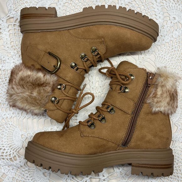 NWT Sand + Stone Faux Fur Ankle Boots Size 5 | Buckle & Zip - Picture 2 of 8